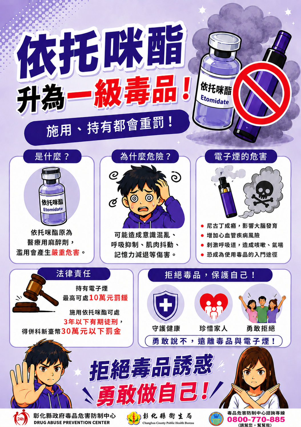 【健康宣導】依托咪酯升級列管一級毒品，施用持有皆違法宣傳圖片