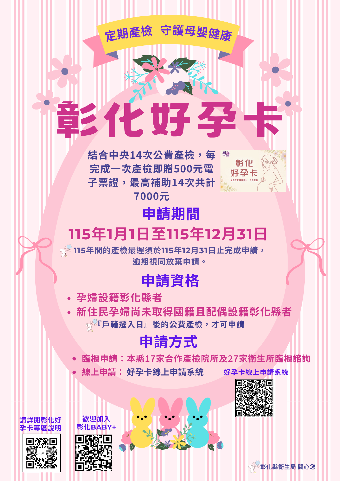 【健康宣導】彰化好孕卡｜定期產檢，好孕相伴宣傳圖片