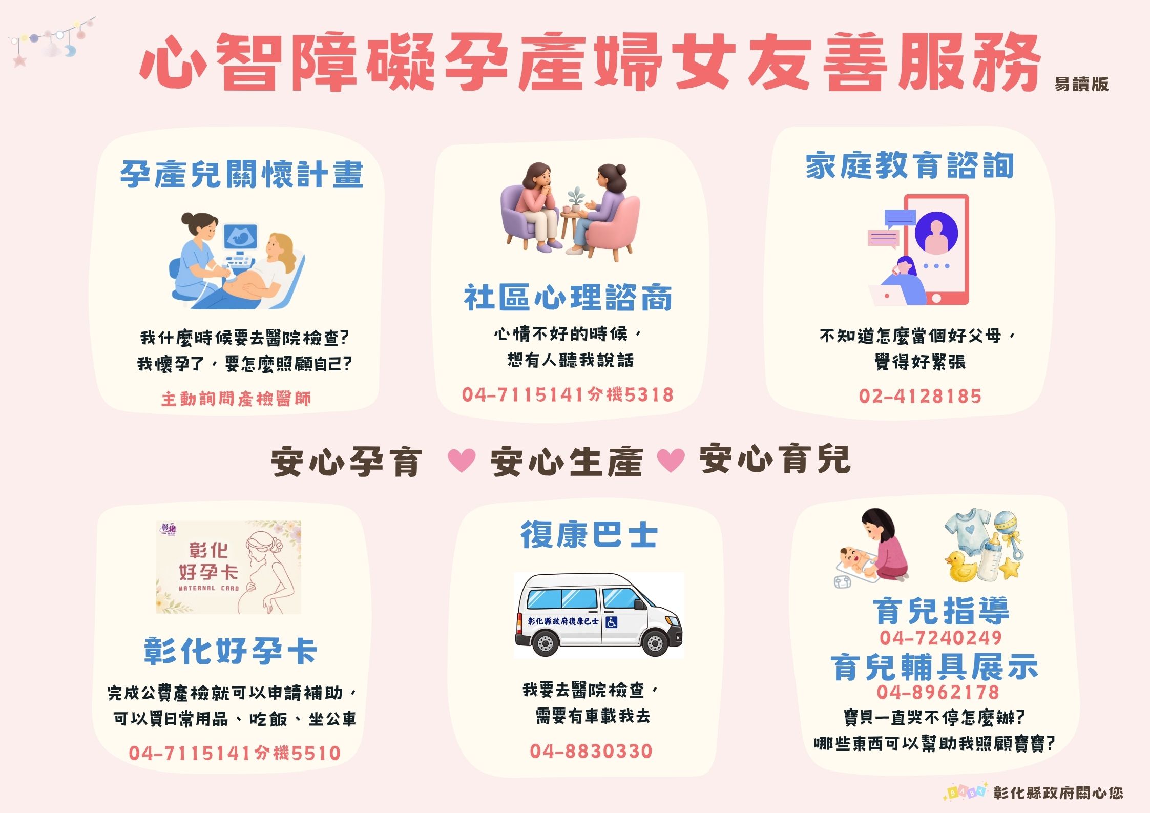 【健康宣導】心智障礙孕產婦女，彰化陪妳安心孕育！宣傳圖片