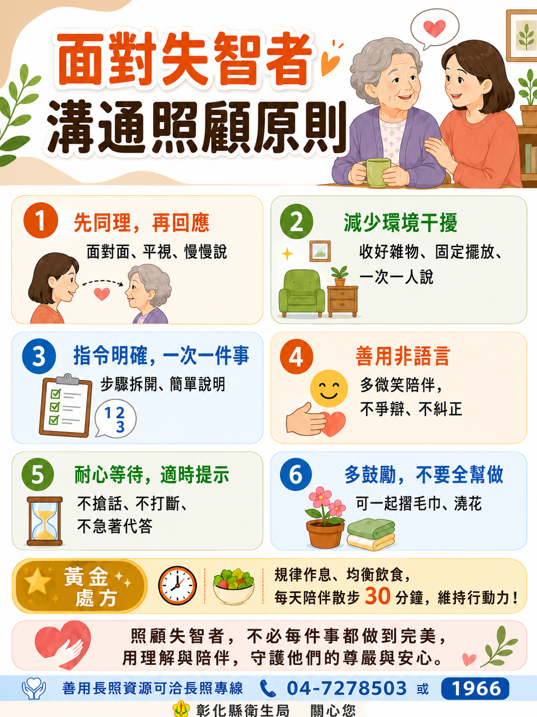 【健康宣導】面對失智者，溝通照顧原則宣傳圖片